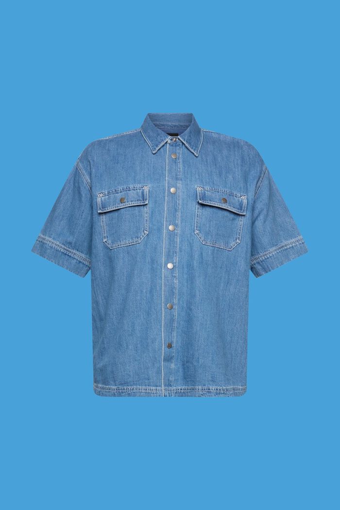 方正版型牛仔短袖恤衫, BLUE MEDIUM WASHED, detail image number 6