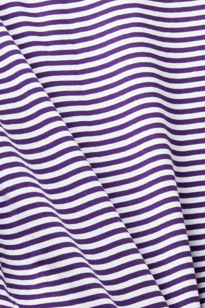 刺繡圖案條紋全棉T恤, 深紫色, detail image number 5