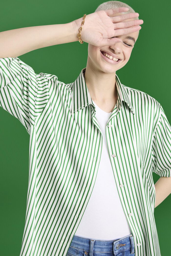 ‌條紋查米尤斯緞面恤衫, 綠色, detail image number 2