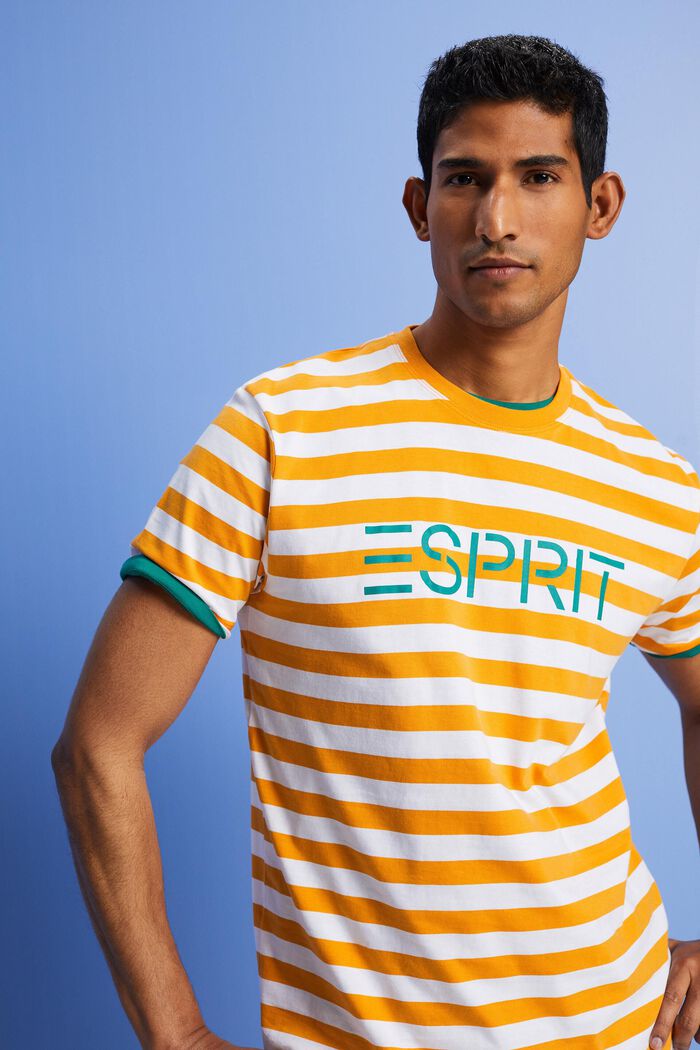 Striped Cotton T-Shirt, ORANGE, detail image number 4