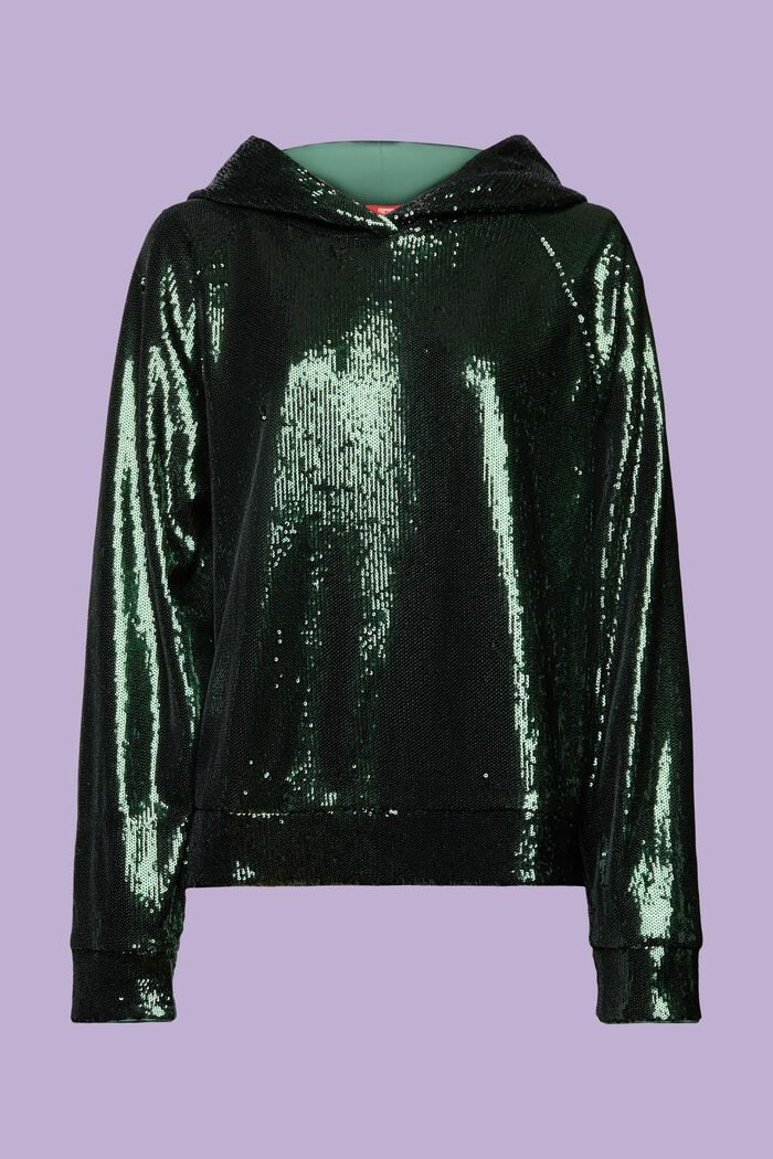 Sequined Hoodie, EMERALD GREEN, detail image number 6