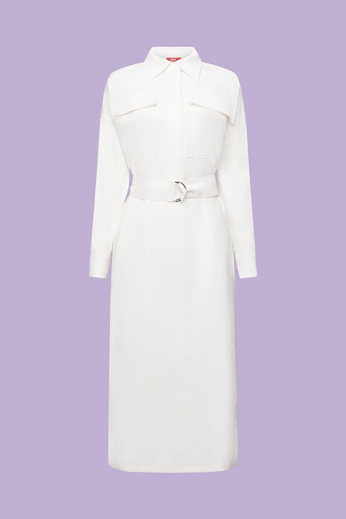 ‌超大廓形中長款恤衫式連身裙, 白色, detail image number 6