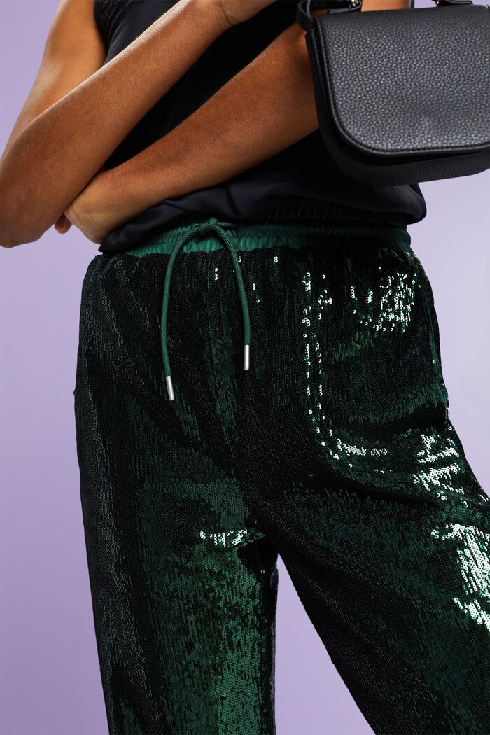 Sequined Satin Pants, EMERALD GREEN, detail image number 4