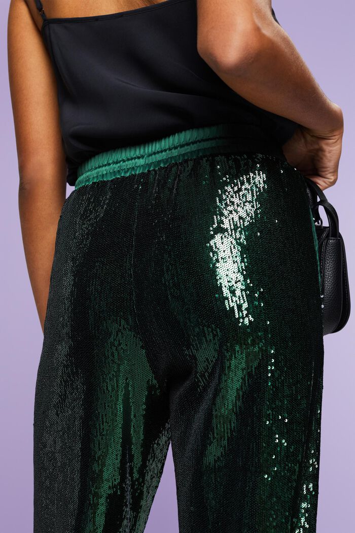 Sequined Satin Pants, EMERALD GREEN, detail image number 2
