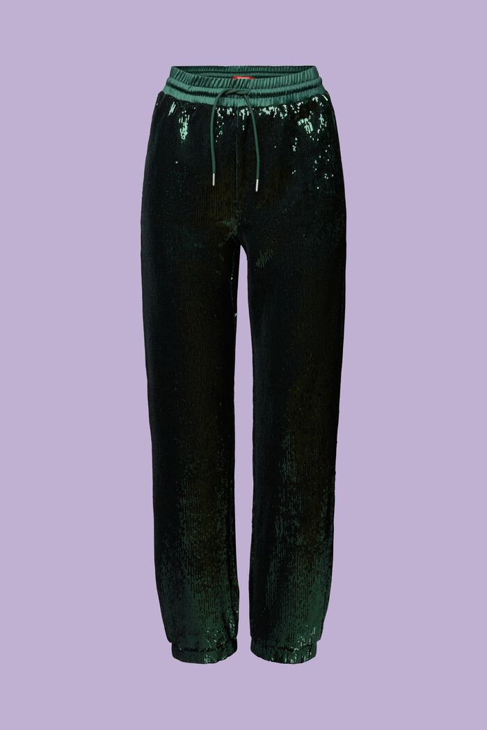Sequined Satin Pants, EMERALD GREEN, detail image number 7