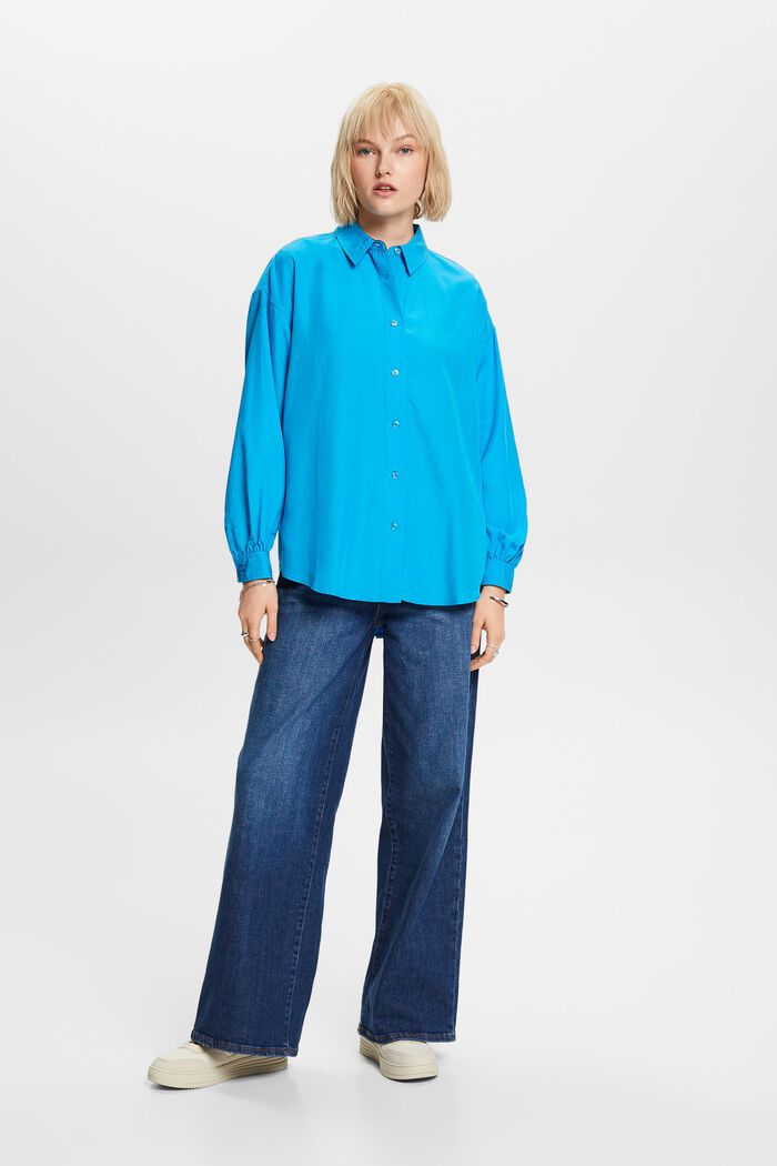 超大廓形女裝恤衫, 藍色, detail image number 4