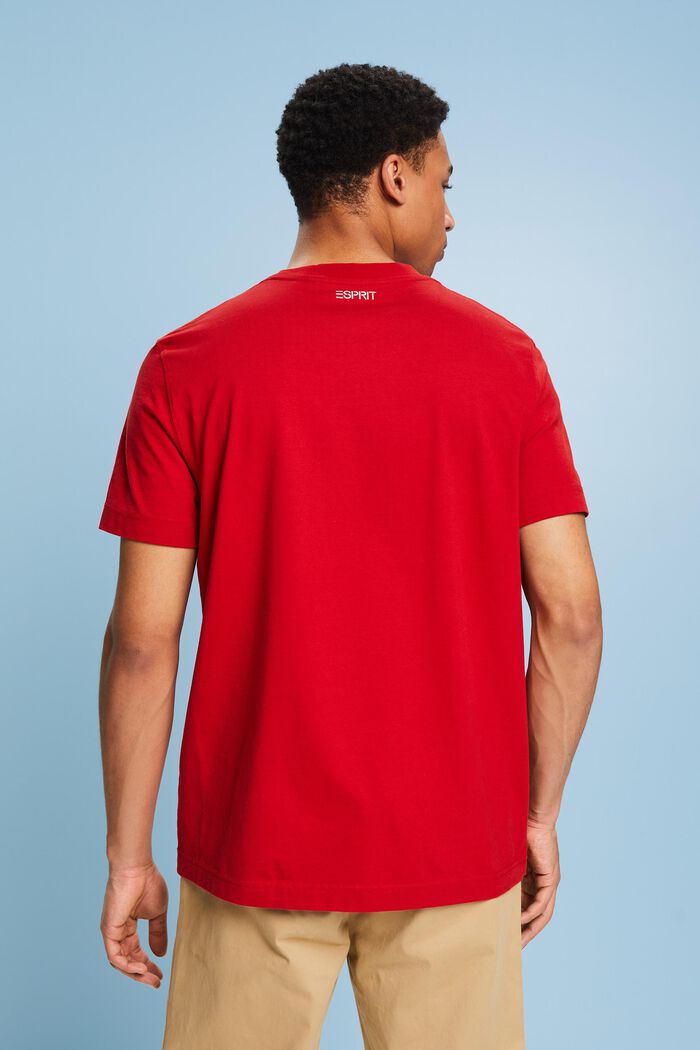 花卉圖案LOGO標誌T恤, 深紅色, detail image number 2