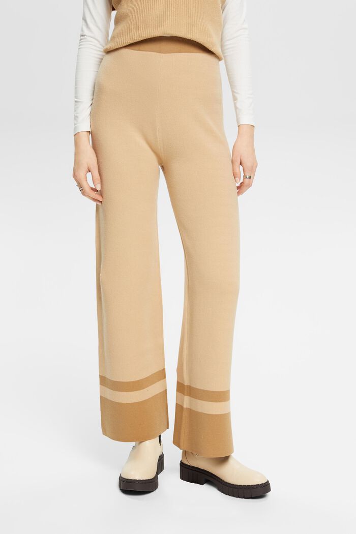 Two-Tone Wide Leg Knit Pants, SAND, detail image number 0