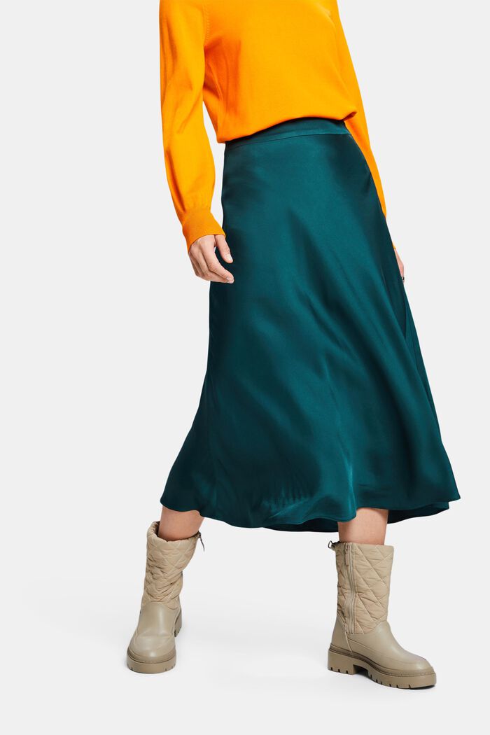 ‌緞面中長款半身裙, 翡翠綠, detail image number 0