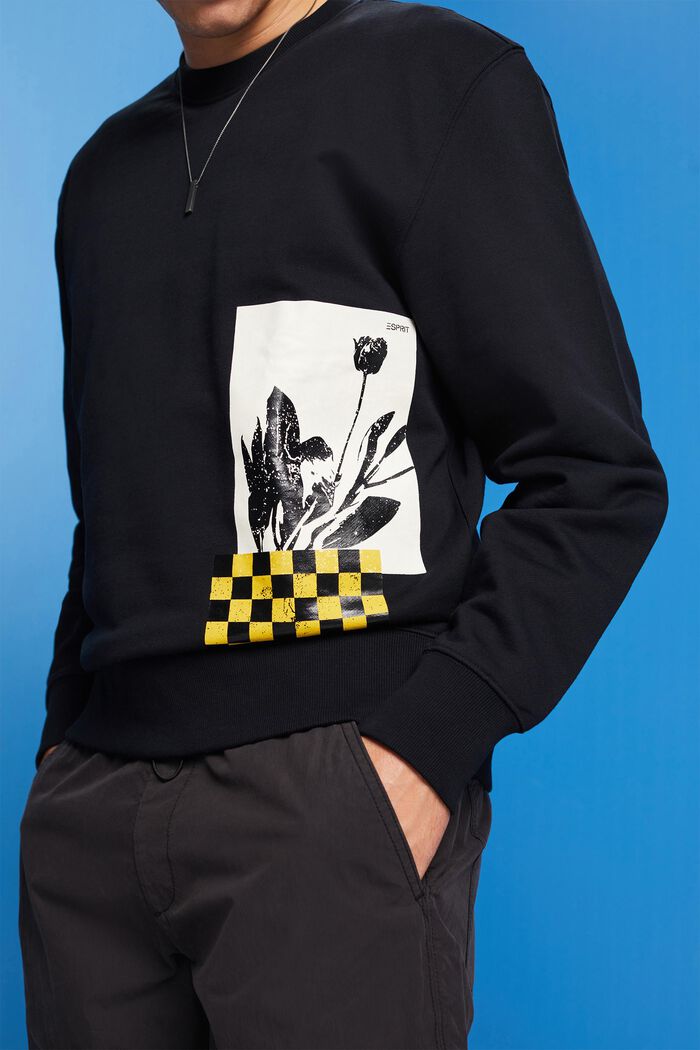 Crewneck sweatshirt with print, 100% cotton, BLACK, detail image number 2