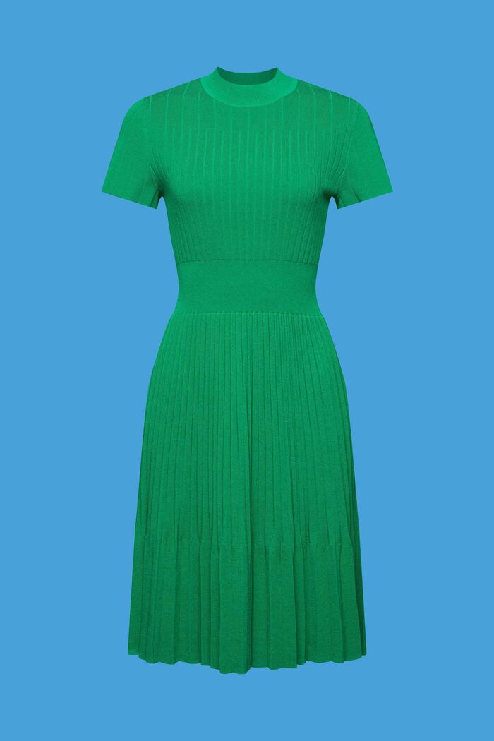 Mockneck pleated midi dress with short-sleeves, EMERALD GREEN, detail image number 5