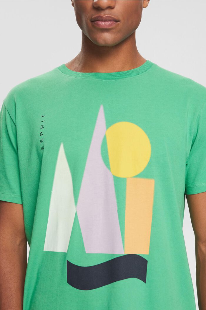 可持續幾何印花棉質 T 恤, 綠色, detail image number 0