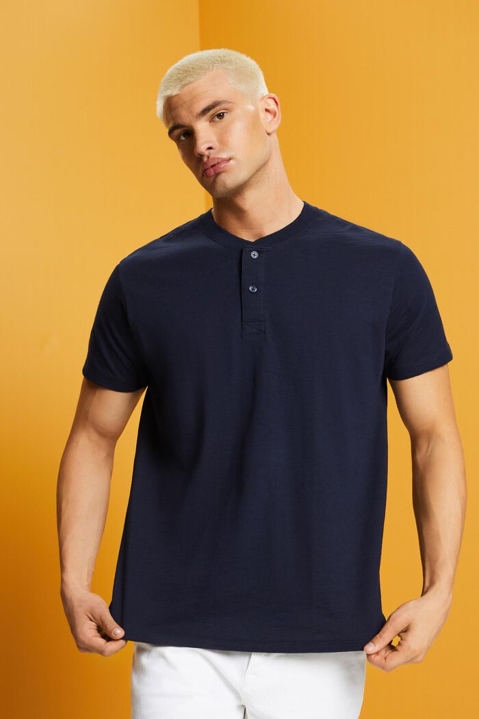 Cotton Henley T-Shirt, NAVY, detail image number 0