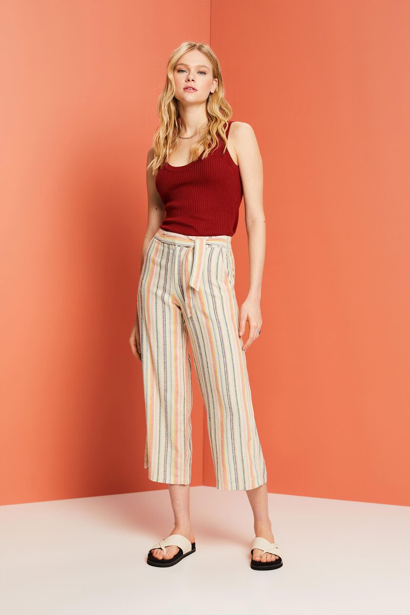 Striped culotte with fixed belt
