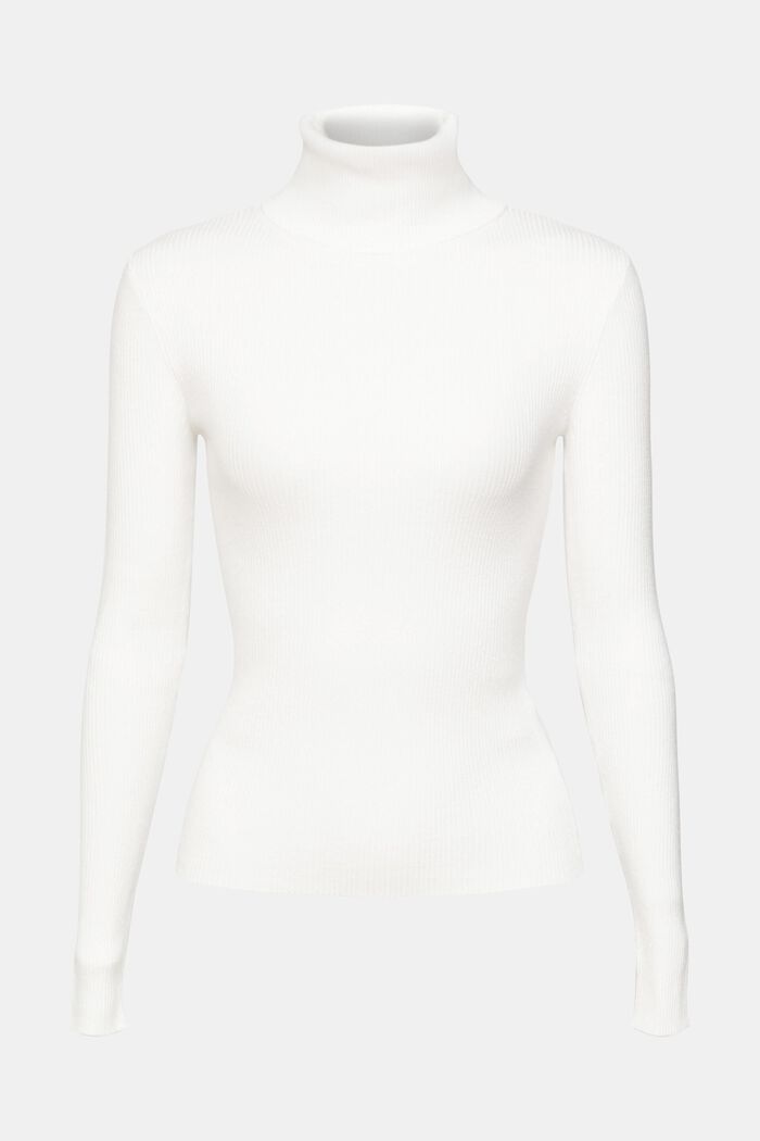 Roll neck ribbed viscose sweater, OFF WHITE, detail image number 2