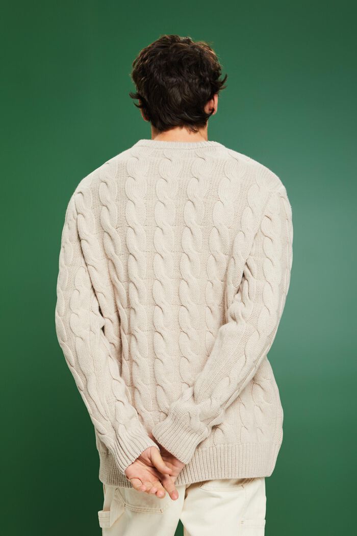 ‌羊毛絞花針織衫, 淺灰褐色, detail image number 3