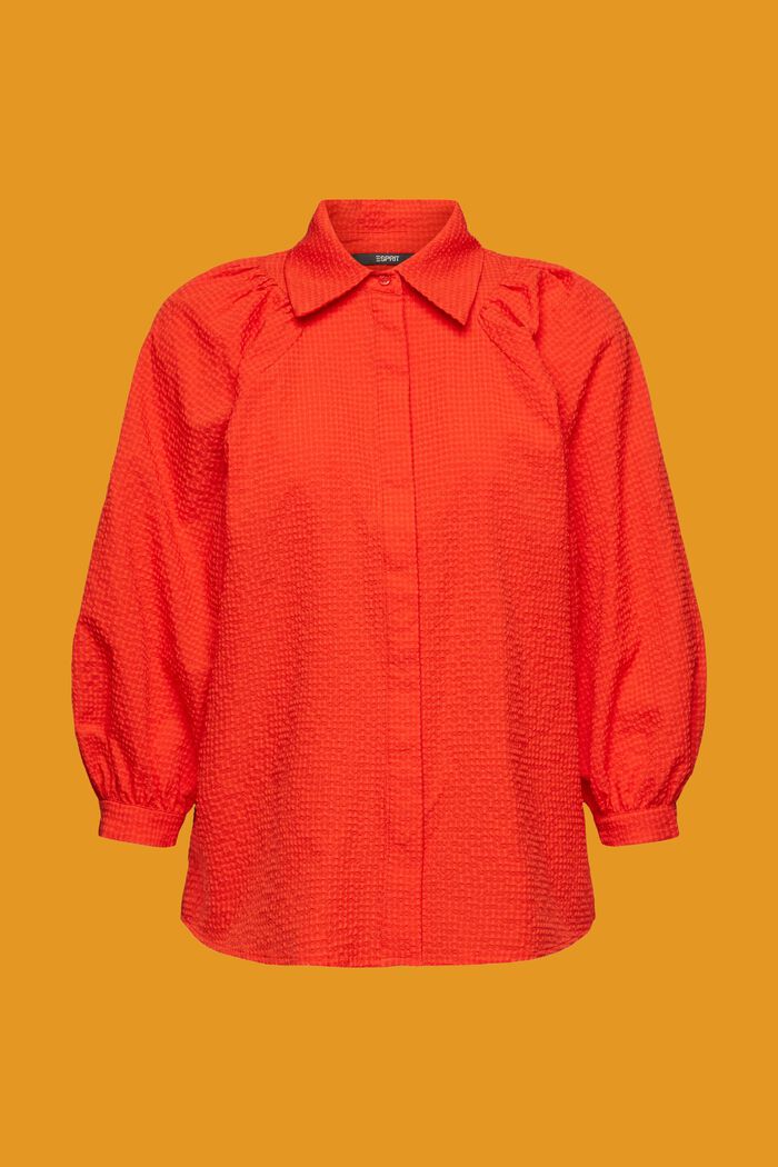 泡泡紗燈籠袖女裝恤衫, 橙紅色, detail image number 5