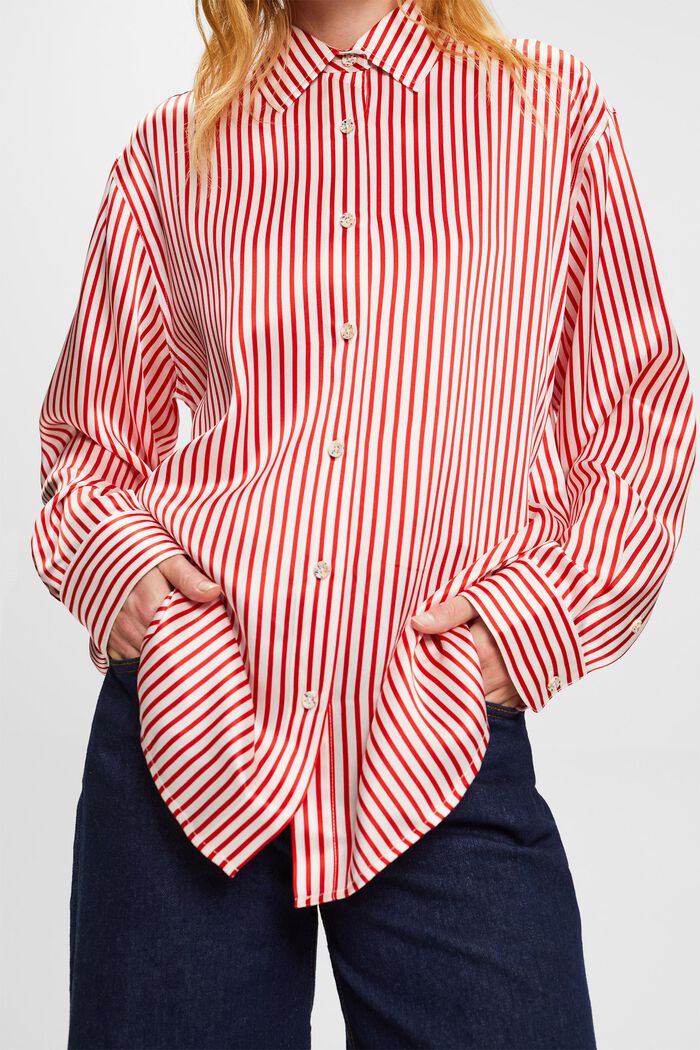 ‌條紋查米尤斯緞面恤衫, 深紅色, detail image number 1