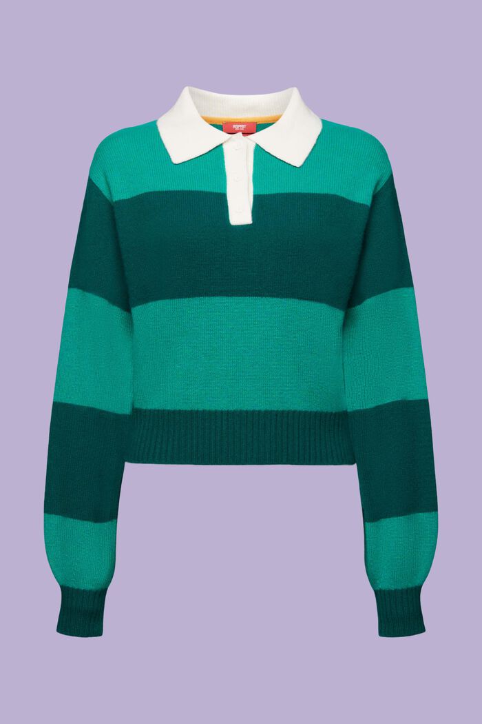 Cashmere Polo Rugby Stripe Sweater, EMERALD GREEN, detail image number 7