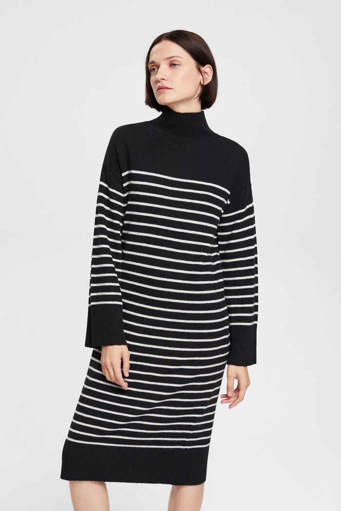 雙色調羊毛混紡連身裙，LENZING™ ECOVERO™, 黑色, detail image number 0