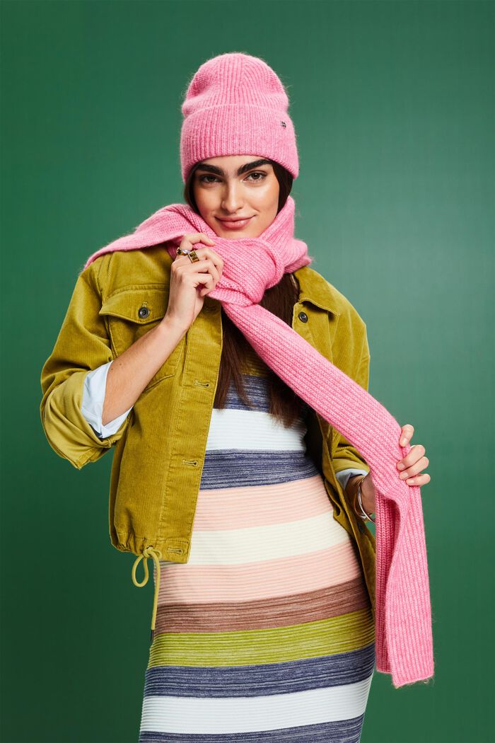 羅紋針織圓帽和圍巾套裝, 桃紅色, detail image number 4