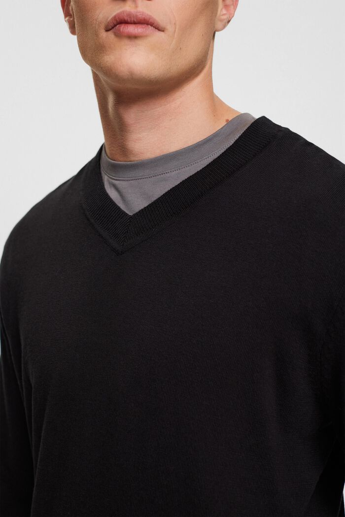 V-neck knit sweater, BLACK, detail image number 2