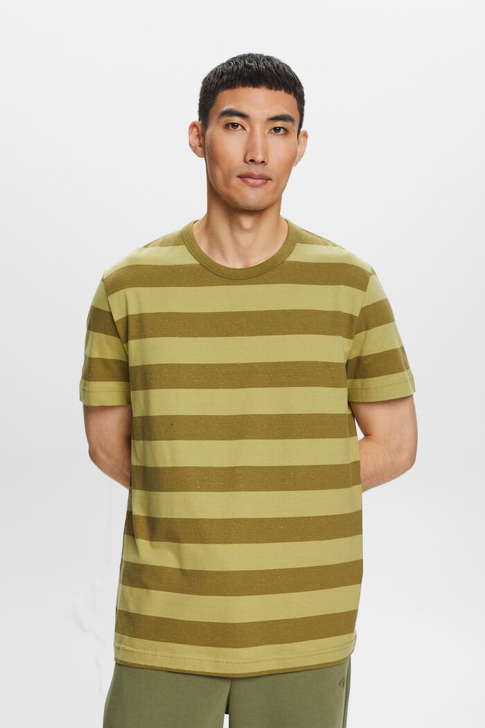 Striped Nep Yarn T-Shirt, OLIVE, detail image number 1