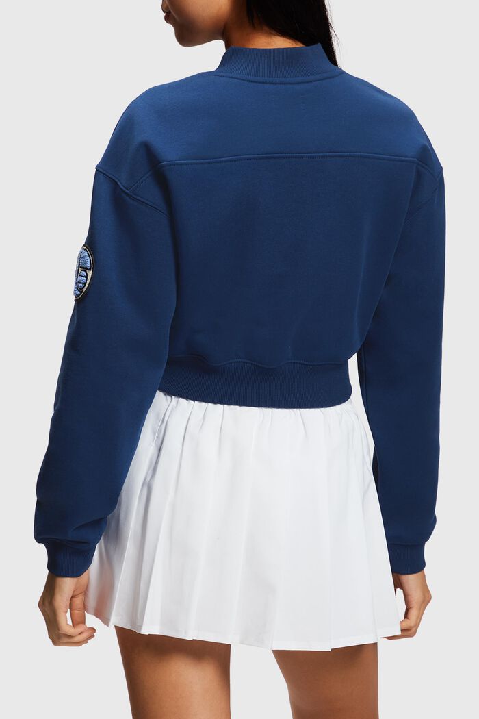 短款Varsity學院風補丁裝飾衛衣, 深藍色, detail image number 1