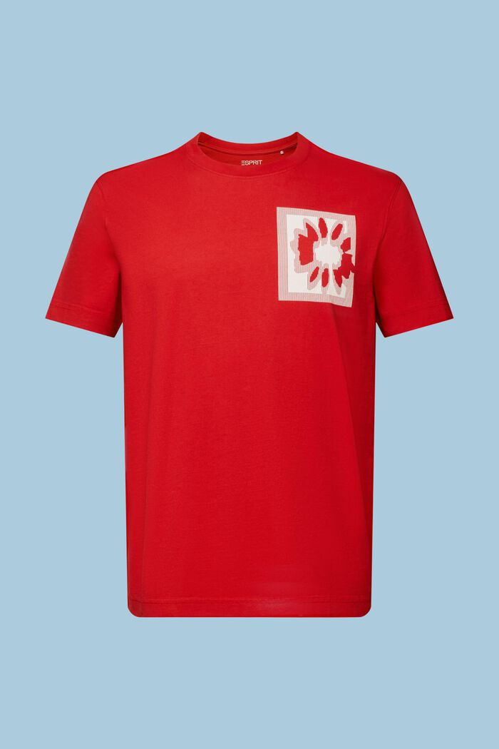 花卉圖案LOGO標誌T恤, 深紅色, detail image number 6