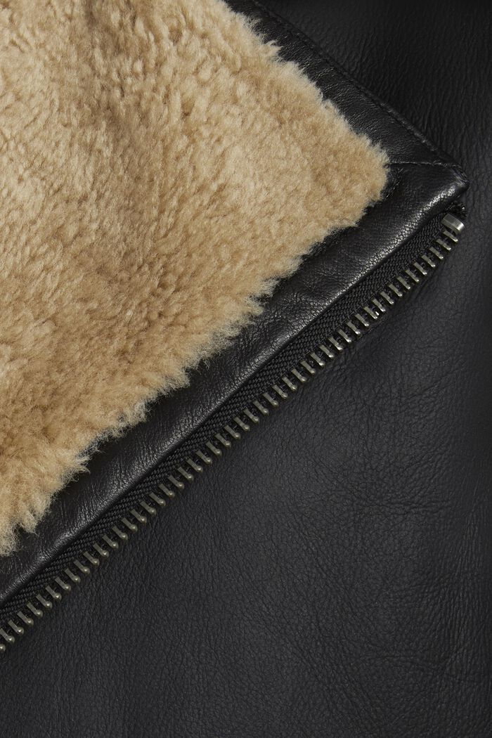 羊羔毛皮革夾克, 黑色, detail image number 4