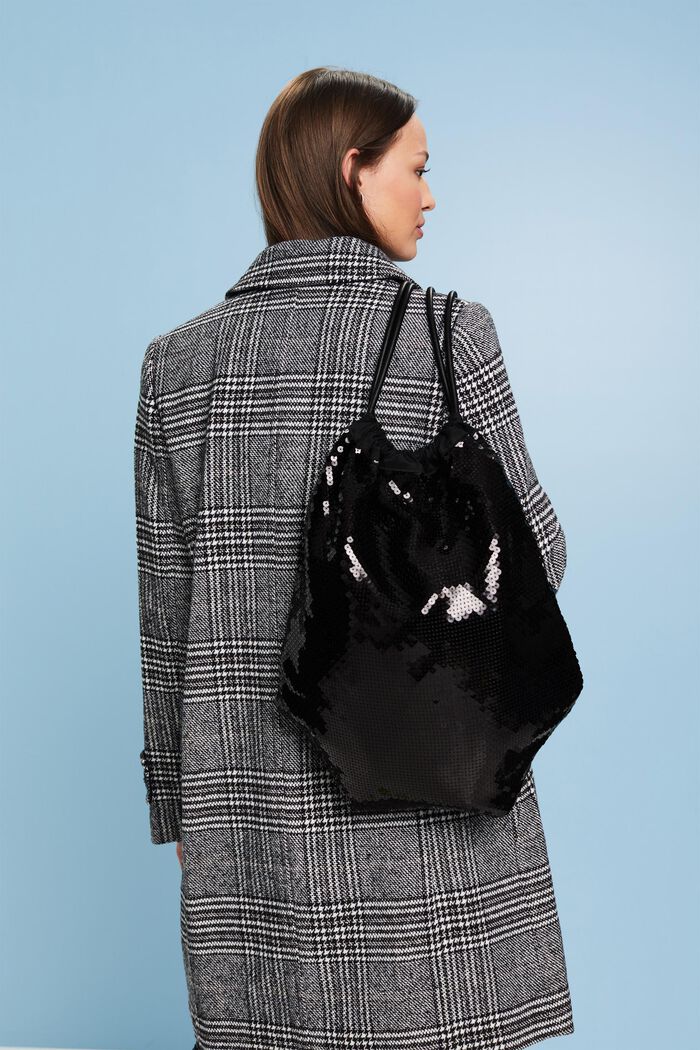 Sequined Drawstring Backpack, BLACK, detail image number 4