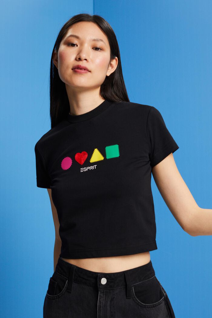Organic cotton T-shirt with geometric print, BLACK, detail image number 0