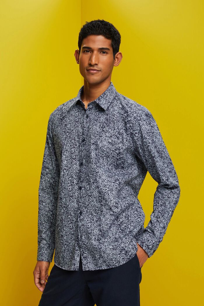 Patterned shirt, 100% cotton, NAVY, detail image number 0