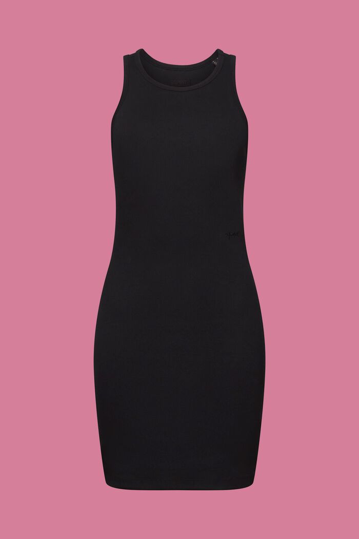 羅紋平織布連身裙, 黑色, detail image number 6