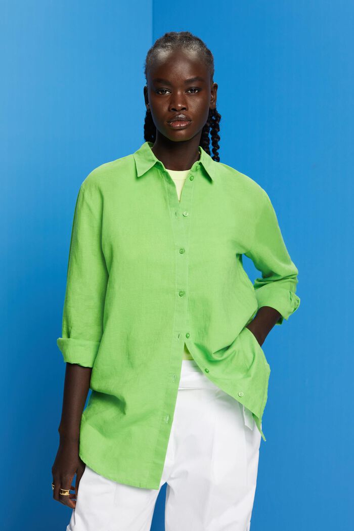 ‌棉麻混紡女裝襯衫, 綠色, detail image number 0