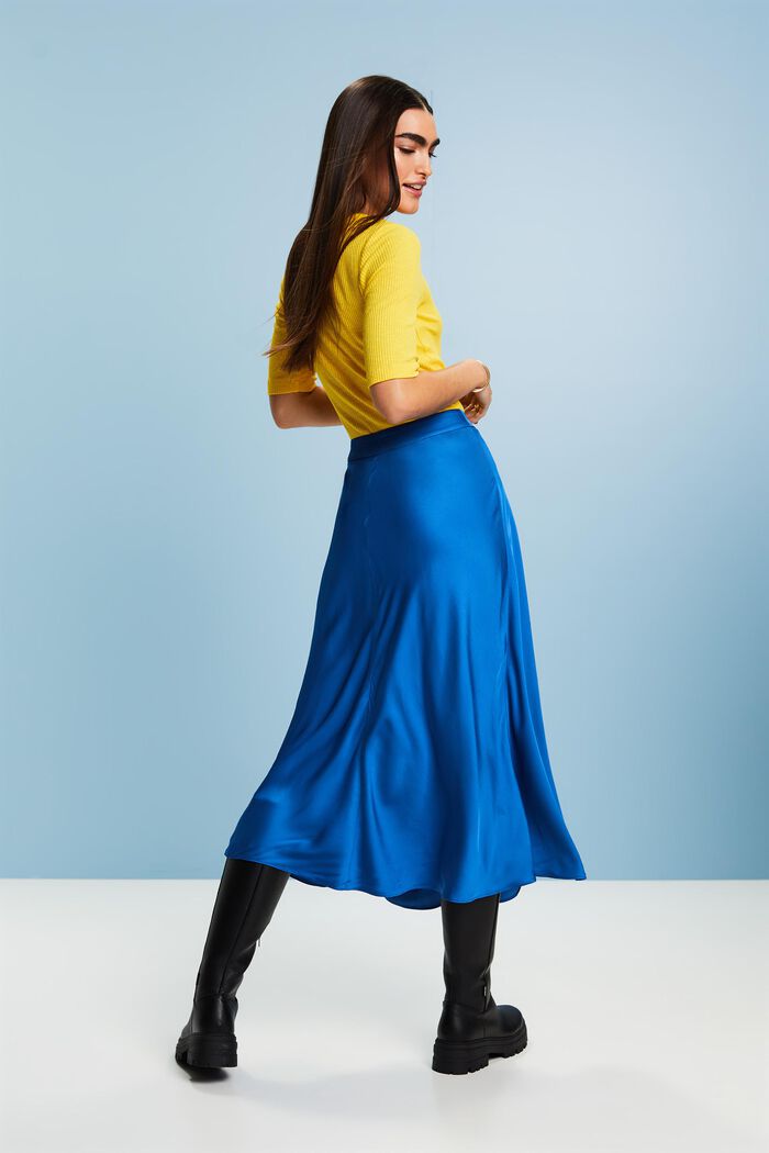 ‌緞面中長款半身裙, 藍色, detail image number 2