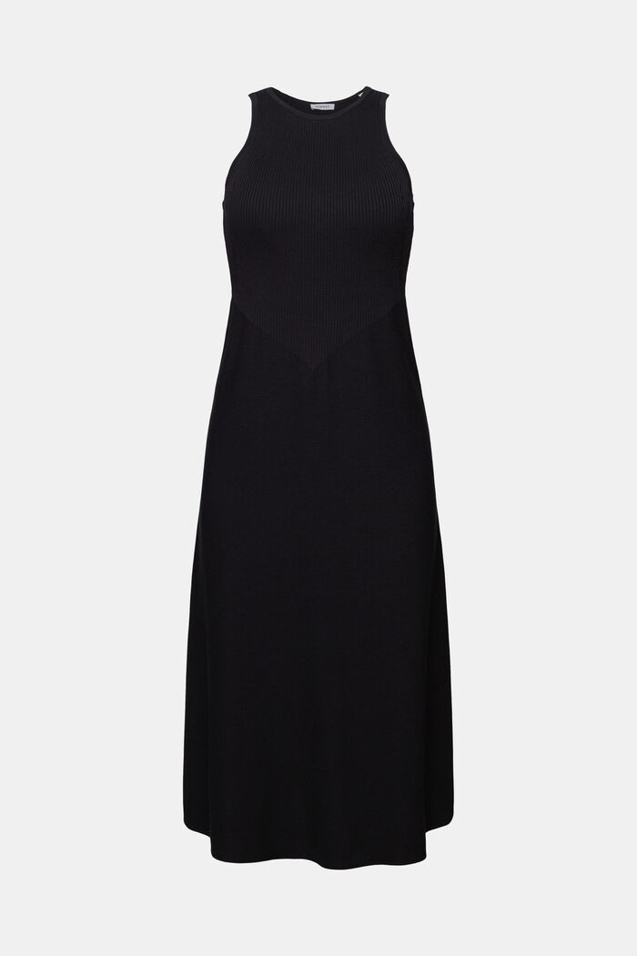 Sleeveless Ribbed Midi Dress, BLACK, detail image number 6