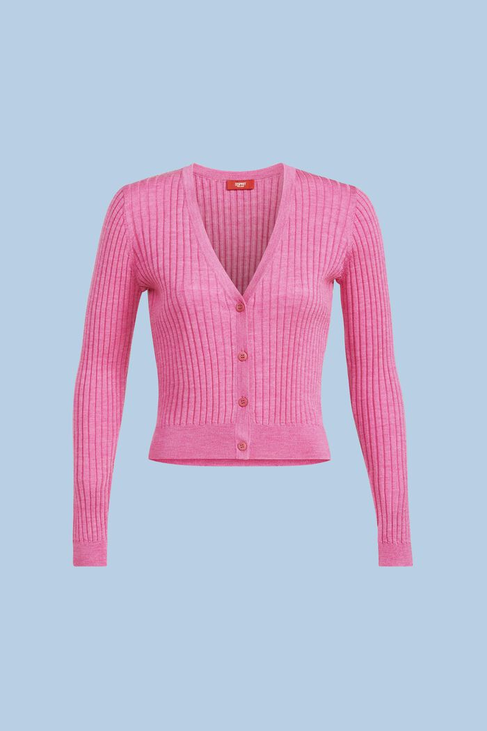 ‌羅紋針織美麗諾羊毛開衫, 桃紅色, detail image number 5
