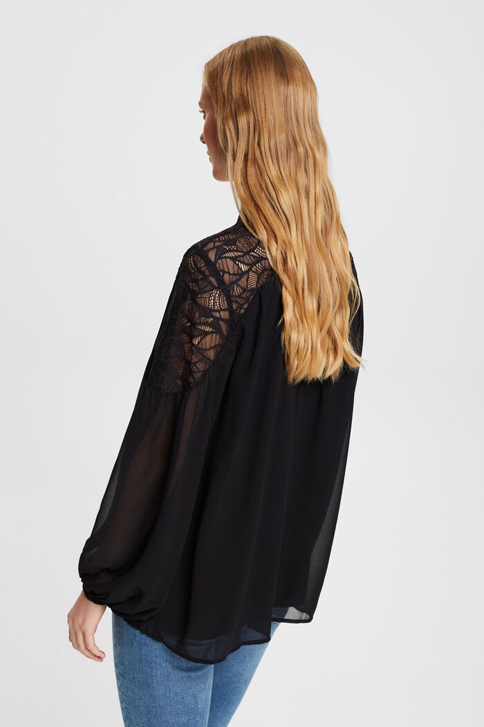 Chiffon blouse with lace, BLACK, detail image number 3
