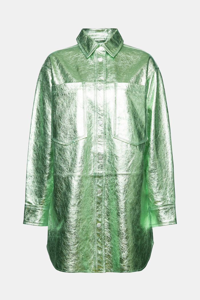 金屬光感皮革襯衫式夾克, 淺湖水綠色, detail image number 7