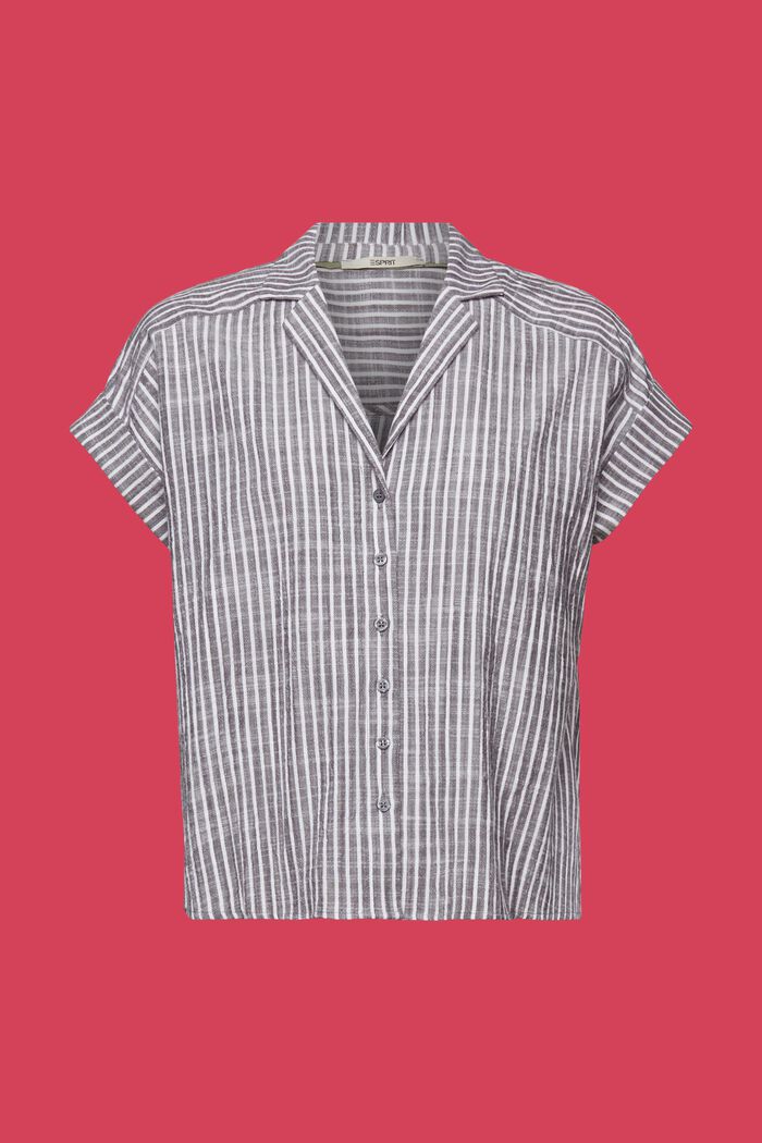 100%純棉條紋短袖女衫, 深灰色, detail image number 6