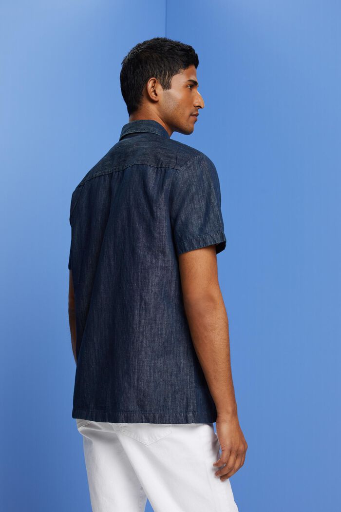 ‌牛仔風短袖恤衫, 藍黑色, detail image number 5