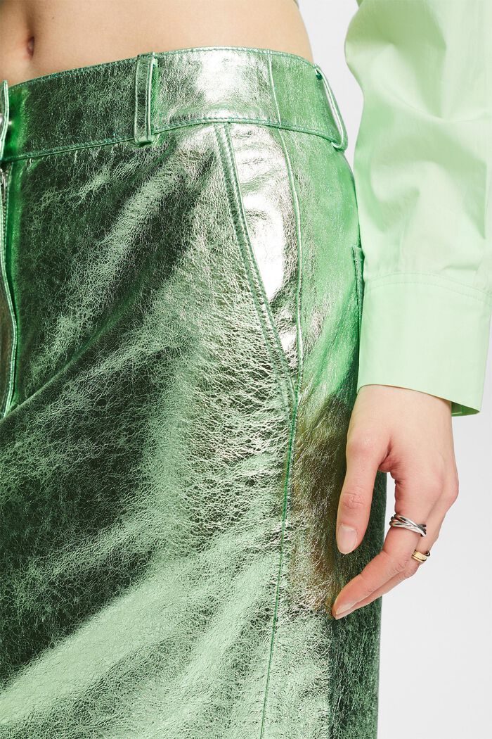 Coated Metallic Leather Skirt, LIGHT AQUA GREEN, detail image number 4