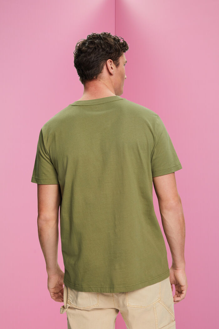 Cotton t-shirt with logo breast print, OLIVE, detail image number 3