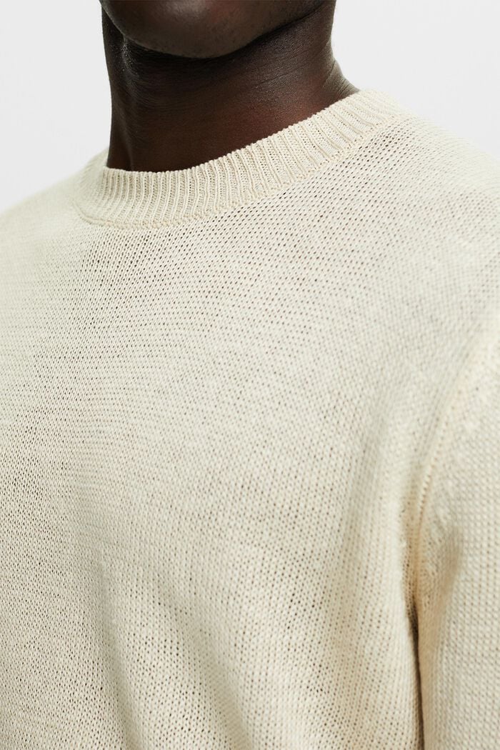 Linen Crewneck Sweater, CREAM BEIGE, detail image number 3