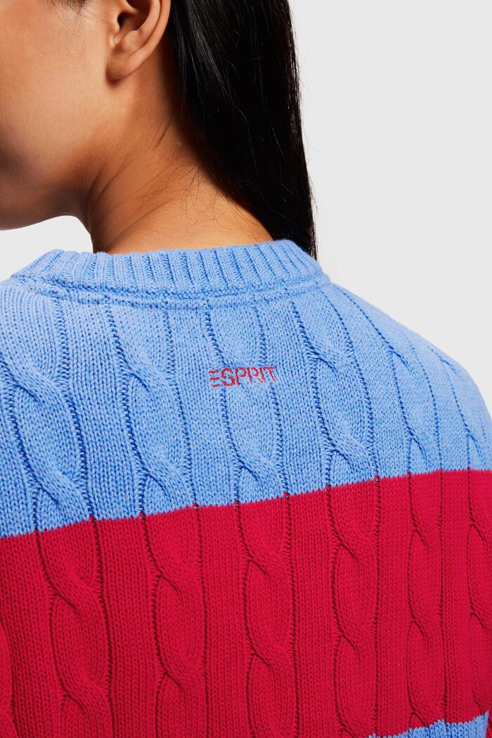 Striped Dolphin Logo Cable Knit Sweater, LIGHT BLUE LAVENDER, detail image number 4