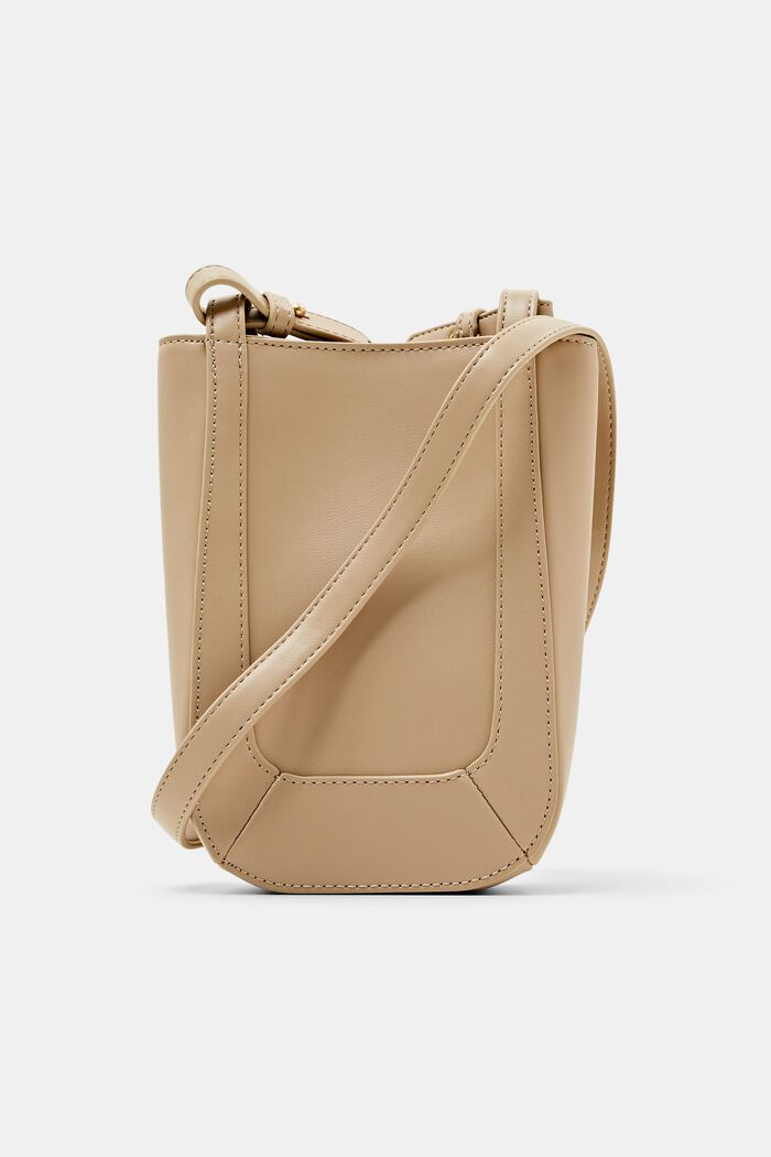 Faux Leather Crossbody Phone Bag, CREAM BEIGE, detail image number 0