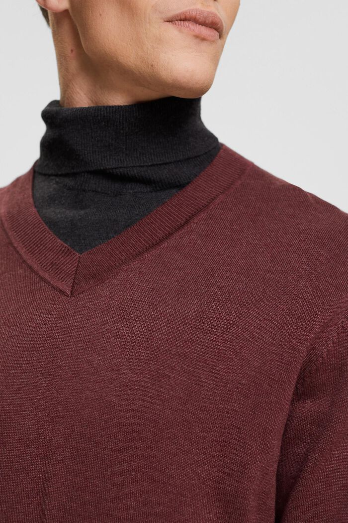 V-neck knit sweater, BORDEAUX RED, detail image number 2