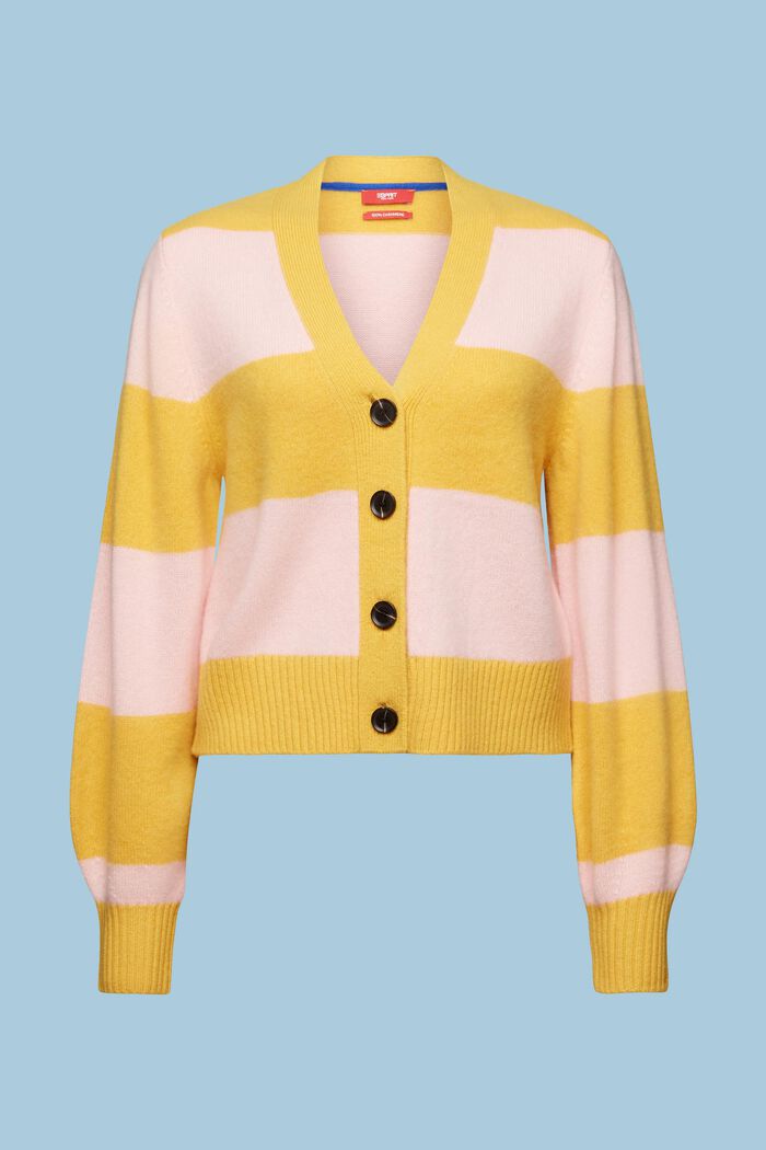 Cashmere V-Neck Rugby Stripe Cardigan, YELLOW, detail image number 6