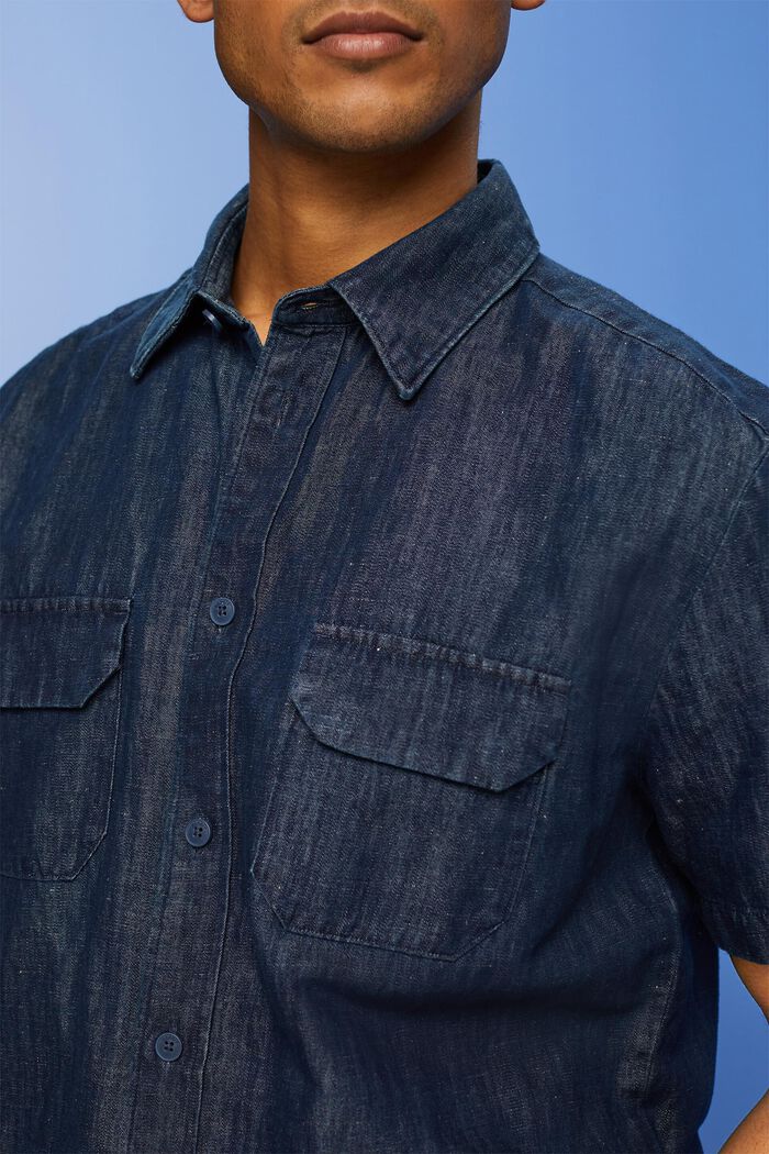 ‌牛仔風短袖恤衫, 藍黑色, detail image number 4